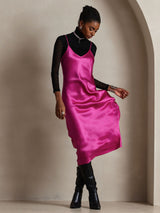 [Rose Red] SilkSilky  Spaghetti Strap V Neck Dress 004