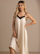 [Brown Rice] SilkSilky Spaghetti Strap V Neck Nightgown 006