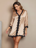 SilkSilky US Pure Silk 3/4 Sleeve V Neck Nightgown Champagne 001