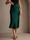 SilkSilky  19Momme Pure Silk Skirt DarkGreen 001