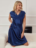 SilkSilky  Pure Silk Sleeveless V Neck Nightgown DarkBlue 005