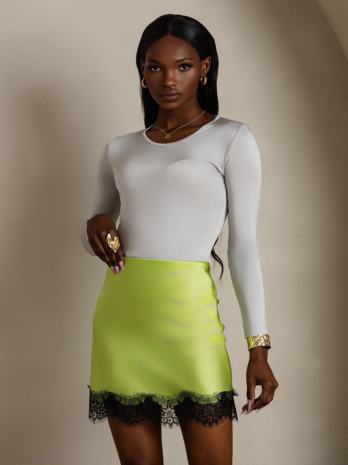 [Mint Green] SilkSilky  19Momme Silk Skirt 003