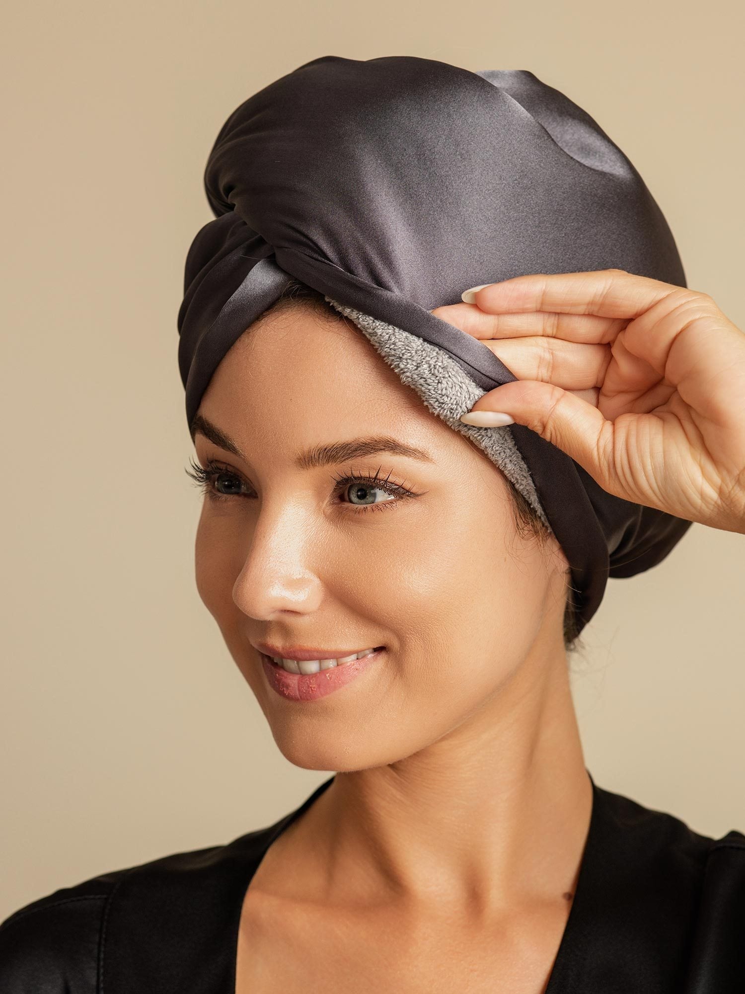 [Dark Gray] SilkSilky  Pure Silk Wrap Hair Towel Wrap 001,