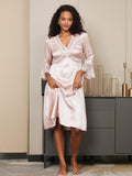 SilkSilky US 19Momme Pure Silk 3/4 Sleeve V Neck Nightgown LightPink 004