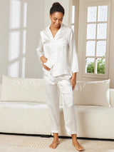 [White] SilkSilky  Long Sleeve Notch Collar Women's Pajamas 002