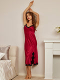 SilkSilky  Pure Silk Deep V Neck Nightgown Wine 007