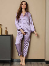 [Lavender] SilkSilky  Long Sleeve Notch Collar Women's Pajamas 003