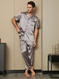 SilkSilky USPureSilkShortSleeveLapelMen'sPajamasGray006