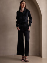 [Black] SilkSilky  Long Sleeve Lapel Collar Women's Shirt 007