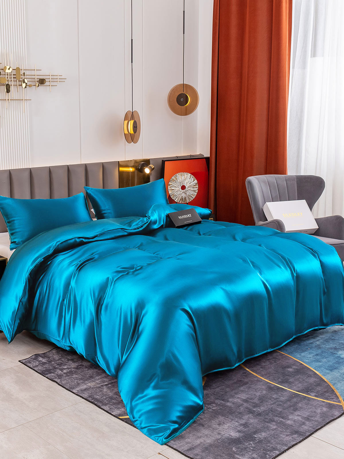 SilkSilky US 19Momme Pure Silk Bedding Set Teal 001