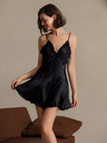 SilkSilky Pure Silk Deep V Neck Dress Black 003