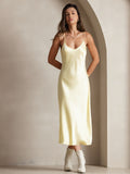 SilkSilky  Pure Silk Sleeveless Boat Neck Nightgown LightYellow 006