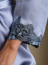 [Steel Blue] SilkSilky  3/4 Sleeve V Neck Nightgown&Robe Set 006