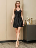 SilkSilky US Pure Silk Sleeveless V Neck Dress Black 003