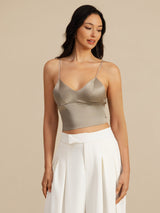 [Khaki] SilkSilky  Spaghetti Strap V Neck Camisole Top 003