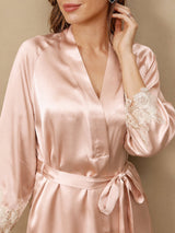 [Pink] SilkSilky  3/4 Sleeve V Neck Nightgown&Robe Set 009