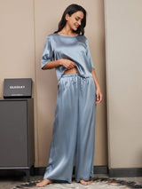[Grayish Blue] SilkSilky  Half Sleeve Round Neck Women's Pajamas 004