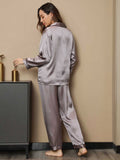 SilkSilky  Pure Silk Long Sleeve Lapel Women's Pajamas Gray 002