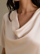 [Beige] SilkSilky  Short Sleeve Cowl Neck Women's Blouse 004