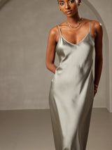 [Grayish Green] SilkSilky  Spaghetti Strap V Neck Nightgown 003
