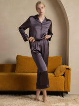 [Purple Gray] SilkSilky  Long Sleeve Notch Collar Women's Pajamas 006