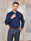 SilkSilky US Silk Blend Long Sleeve Collar Men's Shirt DarkBlue 005