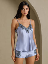 [Steel Blue] SilkSilky  Spaghetti Strap V Neck Camisole Set 003