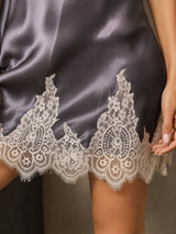 [Purple Gray] SilkSilky  Spaghetti Strap V Neck Nightgown 004