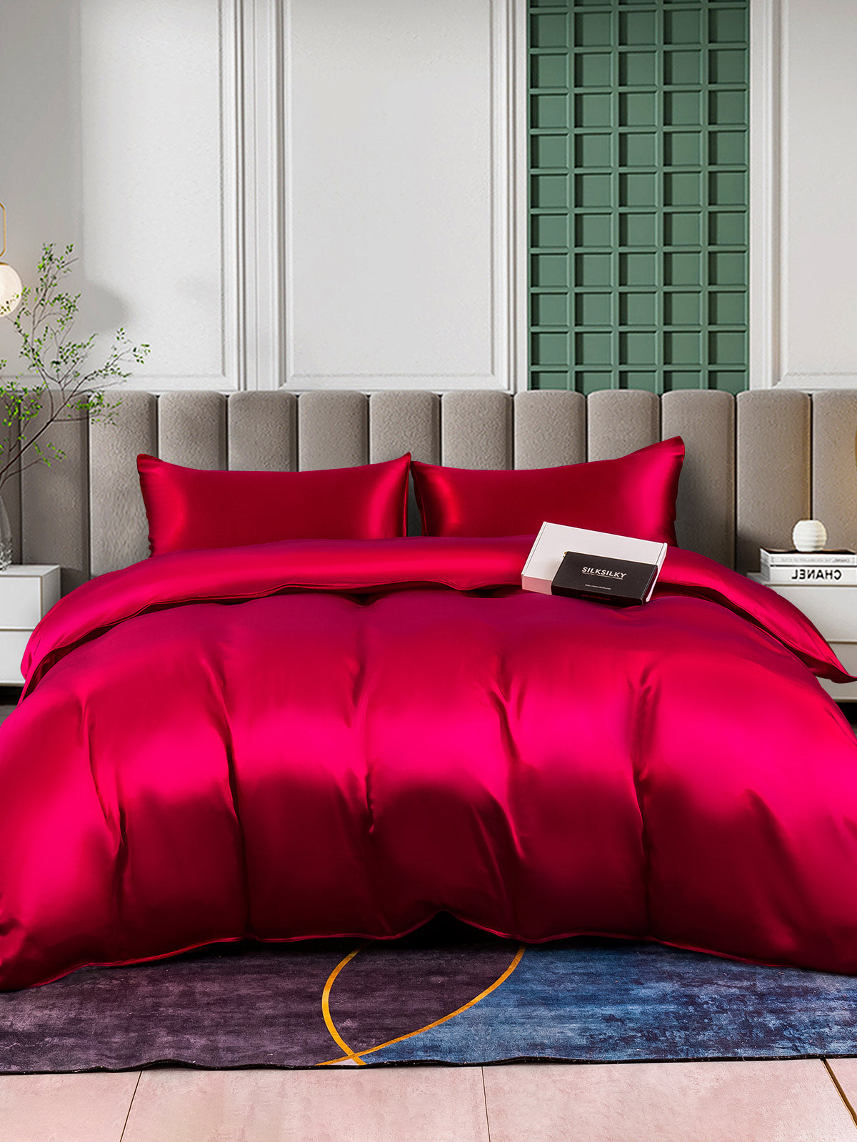 SilkSilky US 25Momme Pure Silk Bedding Set Wine 002