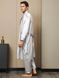 SilkSilky US 19Momme Pure Silk Long Sleeve Lapel Men's Robe LightGray 002