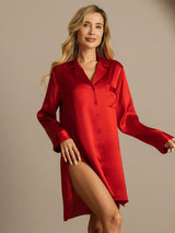[Red] SilkSilky  Long Sleeve Notch Collar Nightshirt 003