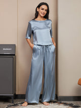 [Grayish Blue] SilkSilky  Half Sleeve Round Neck Women's Pajamas 006