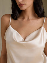 [Beige] SilkSilky  Spaghetti Strap Cowl Neck Camisole Top 004
