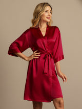 [Wine] SilkSilky  3/4 Sleeve Women's Robe 005