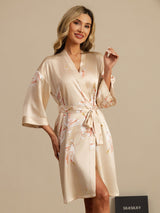 [Champagne] SilkSilky  19Momme 3/4 Sleeve Women's Robe 004