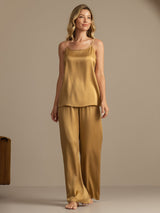[Tan] SilkSilky  19Momme Machine-Washable Silk Spaghetti Strap Scoop Neck Camisole Set 007