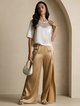 [White] SilkSilky  Pure Silk Half Sleeve Scoop Neck Women's T-Shirt 001