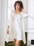 SilkSilky US Pure Silk 3/4 Sleeve Nightgown&Robe Set White 001