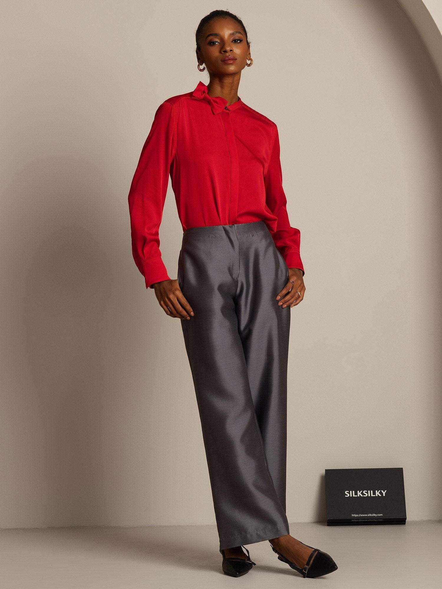 [Gray] SilkSilky  32Momme Silk Womens Pants 007,