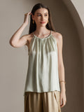 SilkSilky  19Momme Silk Blend Sleeveless Round Neck Camisole Top LightGreen 001