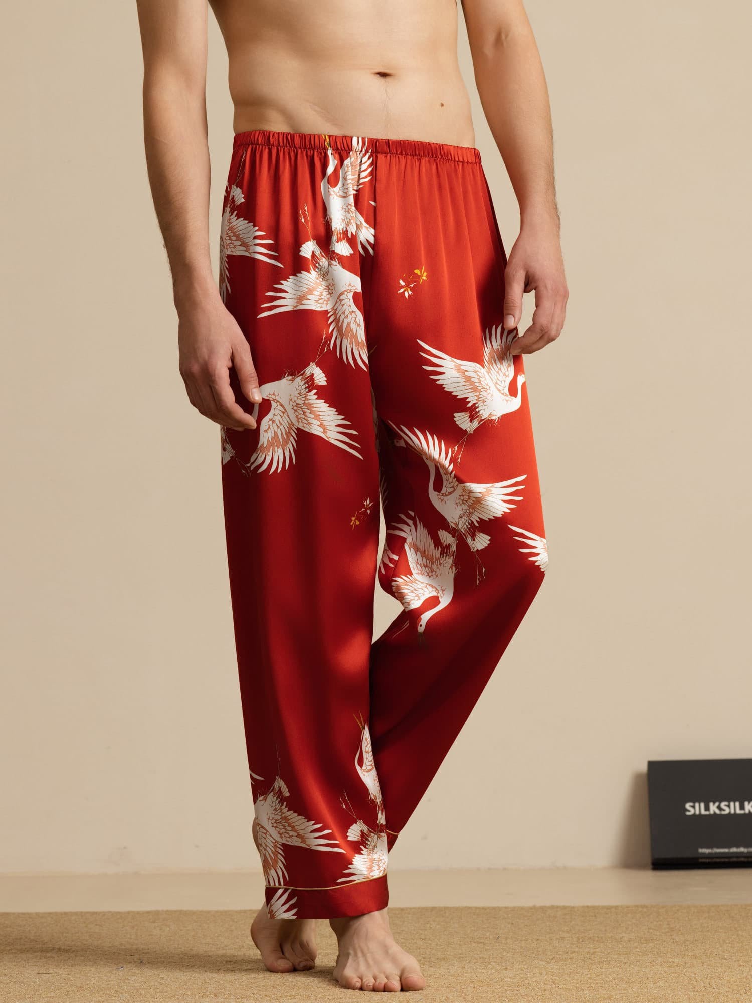 [Wine] SilkSilky 19Momme Mens Sleep Bottoms 003