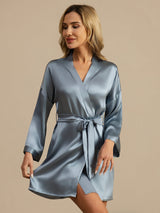 [Grayish Blue] SilkSilky  3/4 Sleeve Women's Robe 005