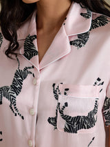 [Pink Zebra] SilkSilky  Short Sleeve Lapel Collar Women's Pajamas 004