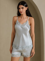 [Grayish Blue] SilkSilky  Spaghetti Strap V Neck Camisole Set 001