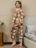 SilkSilky USPureSilkLongSleeveLapelWomen'sPajamasTan002