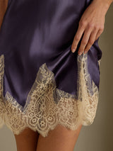 [Purple Gray] SilkSilky  Spaghetti Strap V Neck Nightgown 006