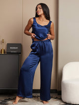 [Dark Blue] SilkSilky  Sleeveless Square Neck Camisole Set 003