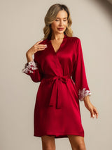 [Wine] SilkSilky  3/4 Sleeve Women's Robe 001