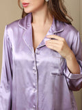 SilkSilky  Pure Silk Long Sleeve Lapel Women's Pajamas Lavender 007