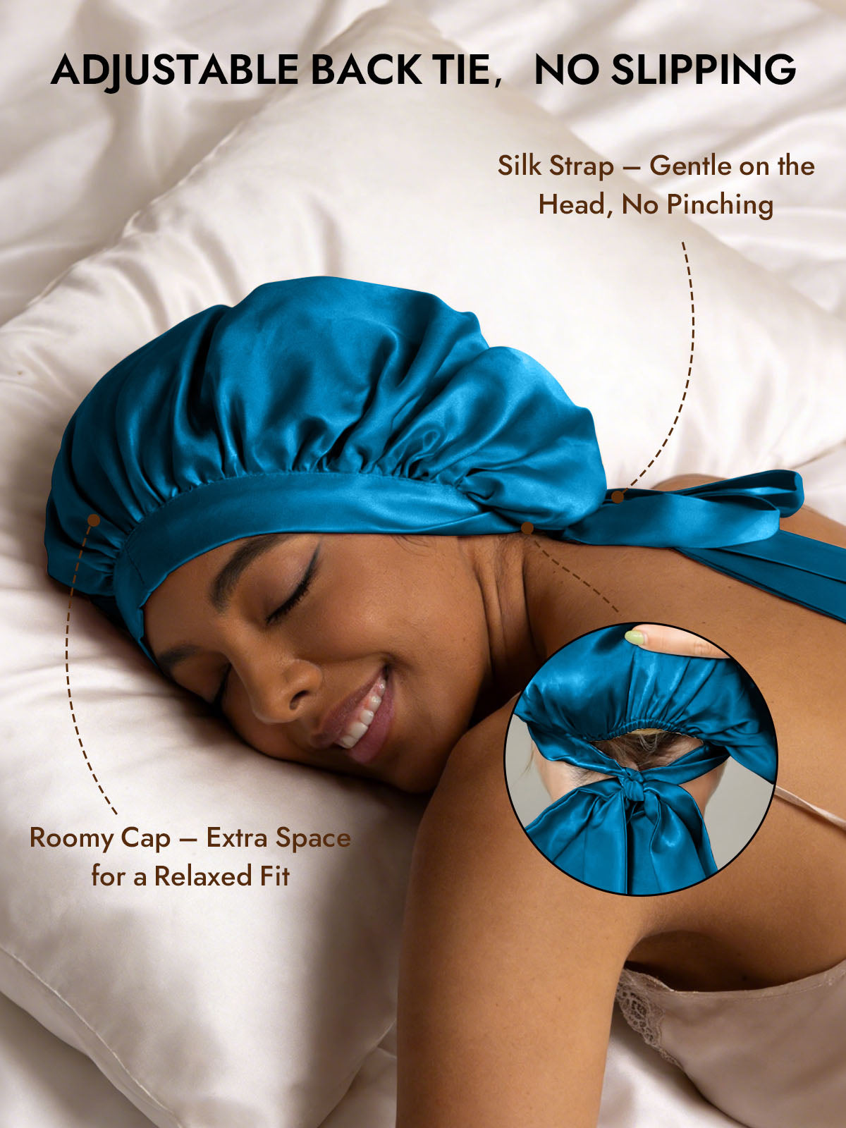 [Teal] SilkSilky  Pure Silk Sleep Cap 004